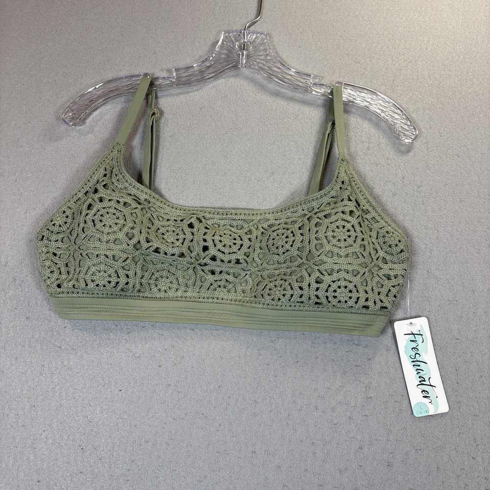 Freshwater Swimsuit Ladies Crochet Swim Top Green NWT Size L 12-14